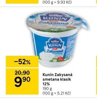 Kunín Zakysaná smetana klasik 12%