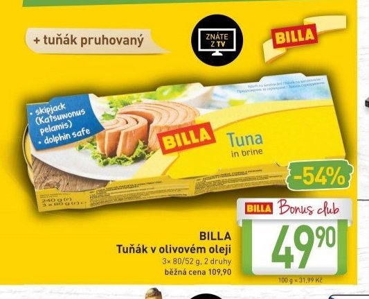 BILLA Tuňák v olivovém oleji