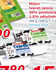 Tvaroh polotučný jemný Milkin