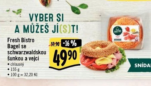 Fresh Bistro Bagel se schwarzwaldskou šunkou a vejci