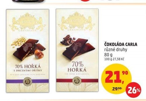 ČOKOLÁDA CARLA různé druhy 80 g