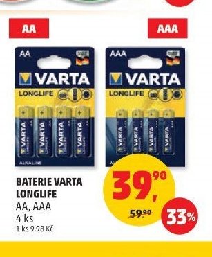 BATERIE VARTA LONGLIFE AA, AAA 4 ks