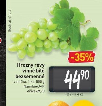 Hrozny révy vinné bílé bezsemenné