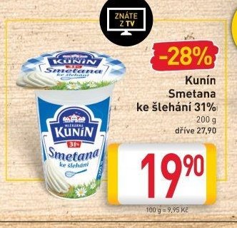 Kunín Smetana ke šlehání 31%