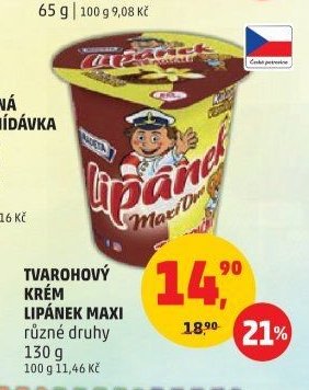 Tvarohový krém Lipánek Maxi různé druhy 130 g