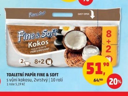 TOALETNÍ PAPÍR FINE & SOFT s vůní kokosu, 2vrstvý | 10 rolí