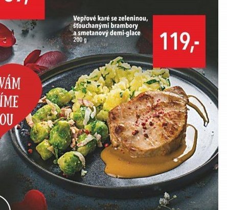 Vepřové karé se zeleninou, šťouchanými brambory a smetanový demi-glace 200 g