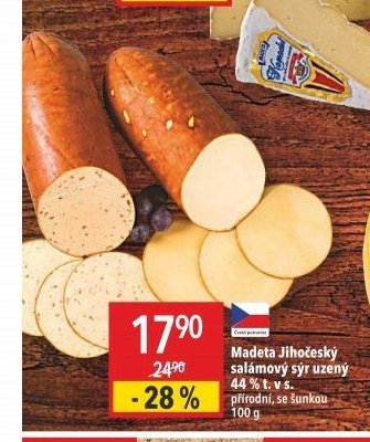 Madeta Jihočeský salámový sýr uzený 44% t. v s.