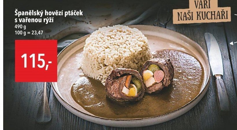 Španělský hovězí ptáček s vařenou rýží