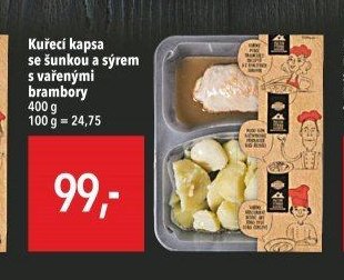 Kuřecí kapsa se šunkou a sýrem s vařenými brambory