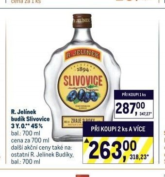 R. Jelínek budík Slivovice 3 Y.O. 45 %