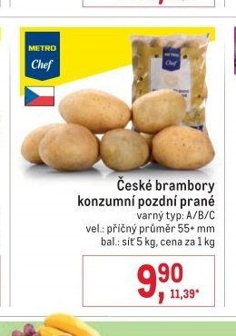 České brambory konzumní pozdní praní