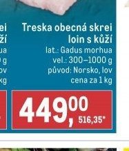 Treska obecná skrei loin s kůží