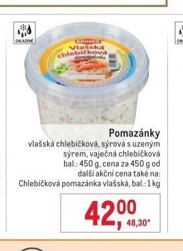 Pomazánky vlašská chlebíčková, sýrová s uzeným sýrem, vaječná chlebíčková