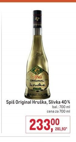 Spiš Original Hruška, Slivka 40%