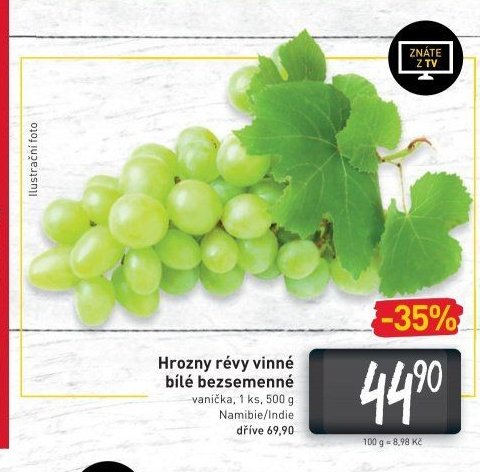 Hrozny révy vinné bílé bezsemenné