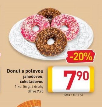Donut s polevou jahodovou, čokoládovou