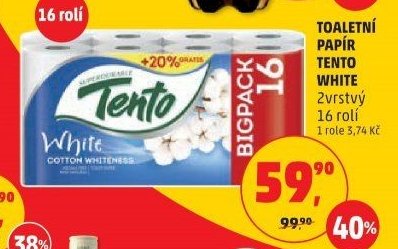 TOALETNÍ PAPÍR TENTO WHITE 16 rolí