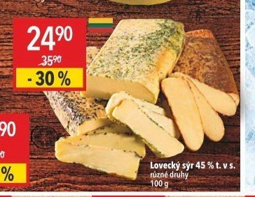 Lovecký sýr 45 % t. v s. různé druhy 100 g