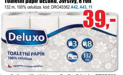 Toaletní papír DELUXO, 3vrstvý, 8 rolí