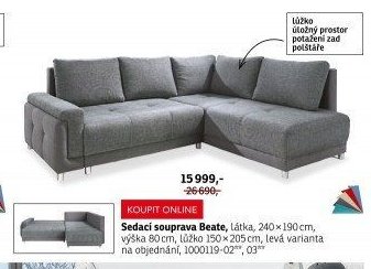 Sedací souprava Beate, látka, 240x190 cm - ASKO akcniletaky.com