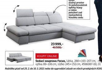Sedací souprava Focus, látka, 288x193-207 cm - ASKO akcniletaky.com