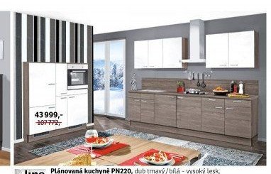 Plánovaná kuchyně PN220, dub tmavý/bílá - vysoký lesk - ASKO akcniletaky.com