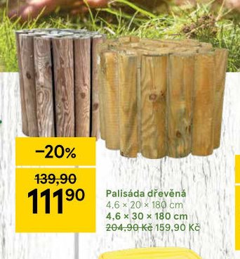 Palisáda dřevěná 4,6 x 20 x 180 cm, 4,6 x 30 x 180 cm