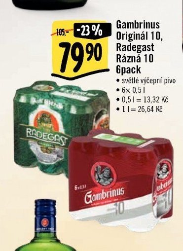Gambrinus Originál 10, Radegast Rázná 10 6pack