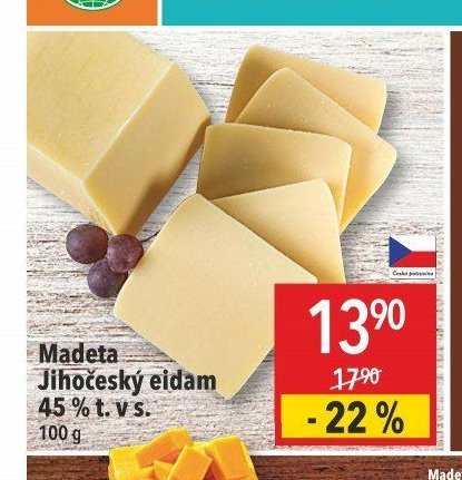 Madeta Jihočeský eidam 45 % t. v s. 100 g