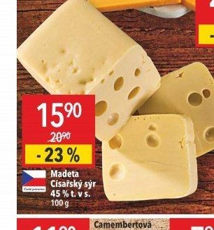Madeta Císařský sýr 45 % t. v s. 100 g