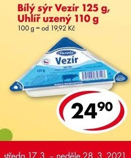 Bílý sýr Vezír 125 g, Uhlíř uzený 110 g