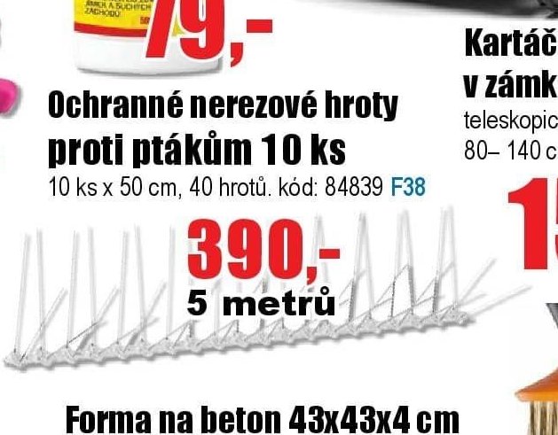 Ochranné nerezové hroty proti ptákům