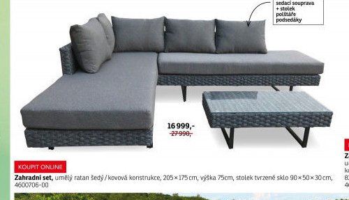 Zahradní set, umělý ratan šedý / kovová konstrukce - ASKO akcniletaky.com