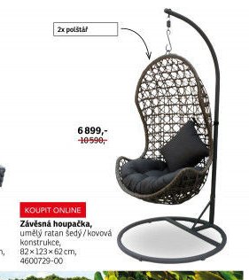 Závěsnná houpačka, umělý ratan šedý / kovová konstrukce - ASKO akcniletaky.com