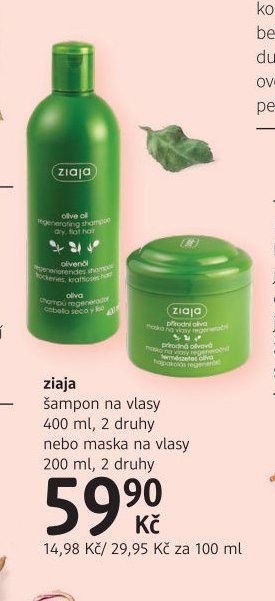 ziaja šampon na vlasy 400 ml nebo maska na vlasy 200 ml