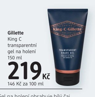 Gillette King C transparentní gel na holení