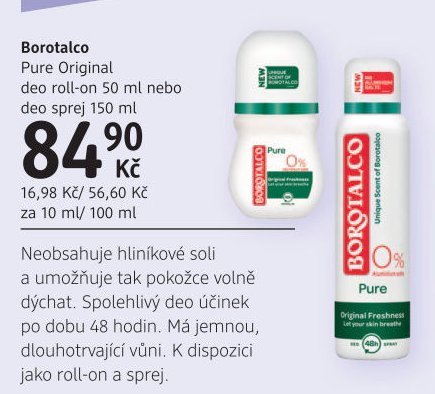 Borotalco Pure Original deo roll-on 50 ml nebo deo sprej 150 ml - dm drogerie akcniletaky.com