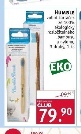 HUMBLE zubní kartáček ze 100% ekologického rozložitelného bambusu a nylonu, 3 druhy, 1 ks