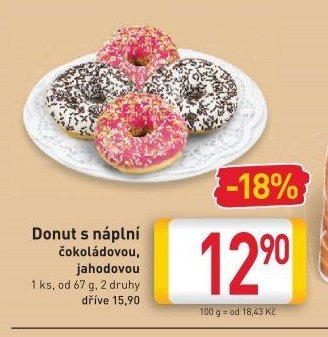 Donut s náplní čokoládovou, jahodovou