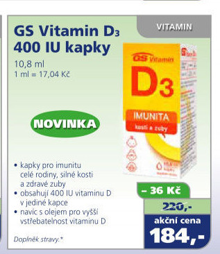 Doplněk stravy kapky Vitamin D3 400 UI GS