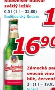 Pivo světlé výčepní Budweiser Budvar