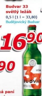Pivo světlý ležák 33 Budweiser Budvar