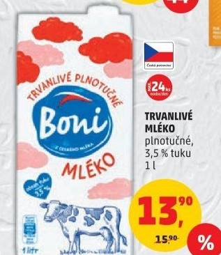 Mléko trvanlivé Boni - 3,5% plnotučné