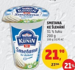 Smetana ke šlehání Kunín 31%