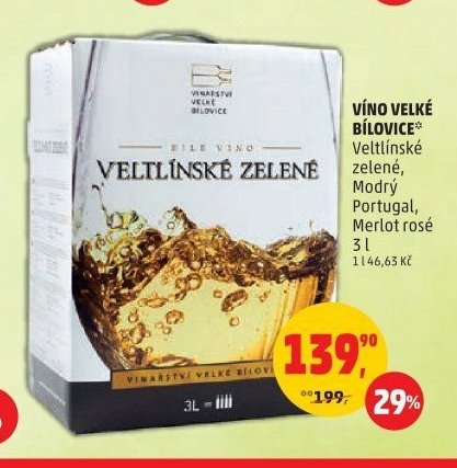 VÍNO VELKÉ BÍLOVICE Veltlínské zelené, Modrý Portugal, Merlot rosé 3 l
