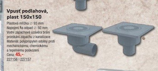 Vpusť podlahová, plast 150x150 - UNI HOBBY akcniletaky.com