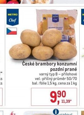 České brambory konzumní pozdní prané