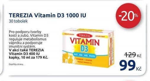 TEREZIA Vitamin D3 1000 IU 30 tobolek