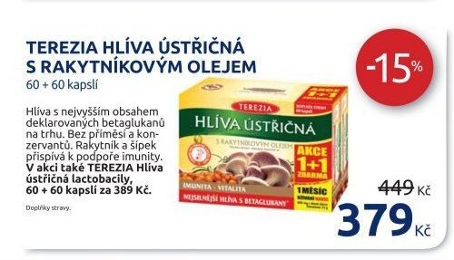 TEREZIA HLÍVA ÚSTŘIČNÁ S RAKYTNÍKOVÝM OLEJEM 60 + 60 kapslí